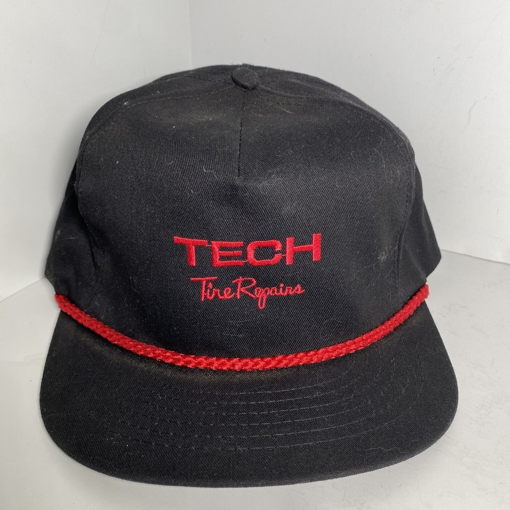 Vintage TECH TIRE REPAIR‎ Swingster Hat Patch Snapback Cap Red Black Made in USA